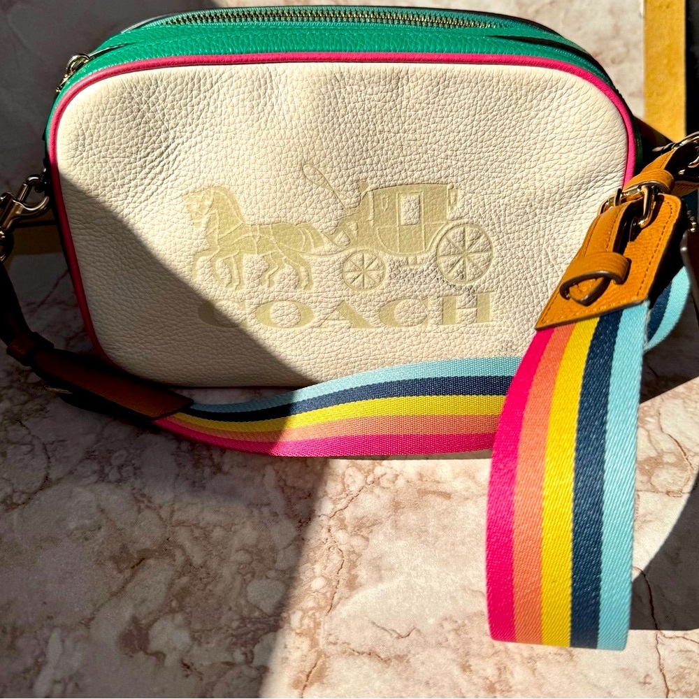 Coach Jes Crossbody Camera Bag with Rainbow Strap - Rare Colorway